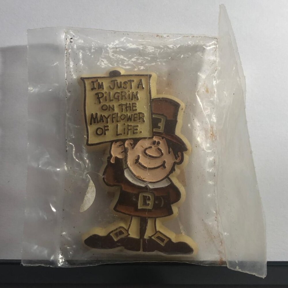 New VTG Hallmark Lapel Pin I'm Just a Pilgrim On the Mayflower of Life Holiday